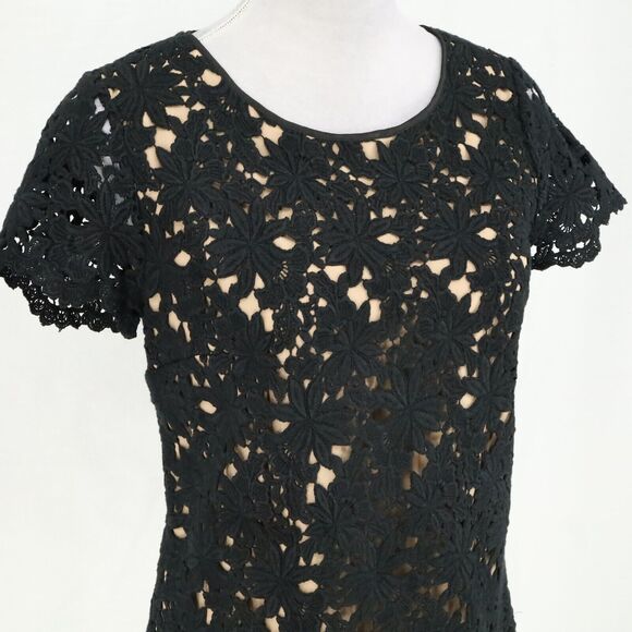 Talbots Top Petites 6P Black Lace Beige Lining Side Zip Blouse Dark Romantic - Picture 6 of 14